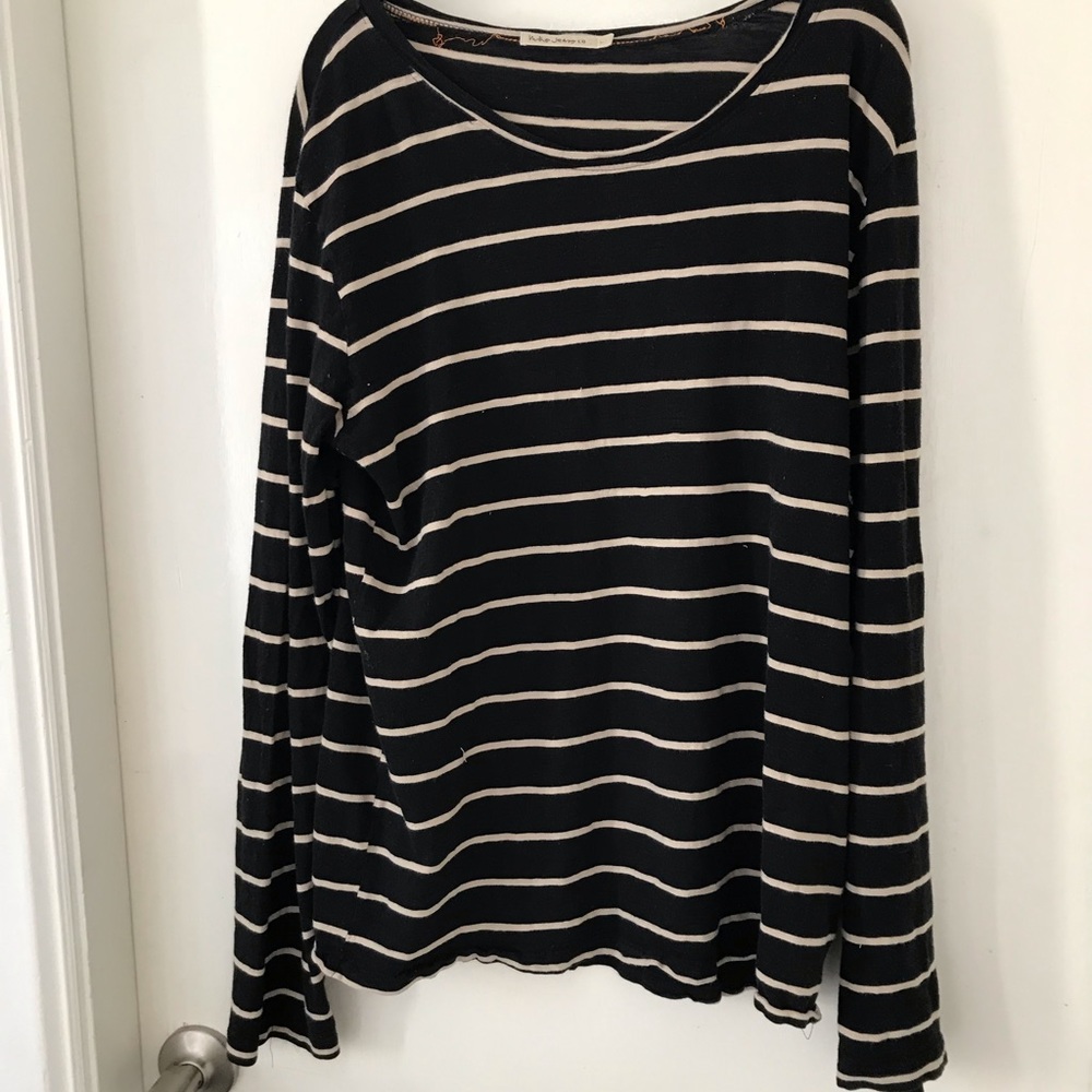 Nudie Jeans black with white stripes cotton L top